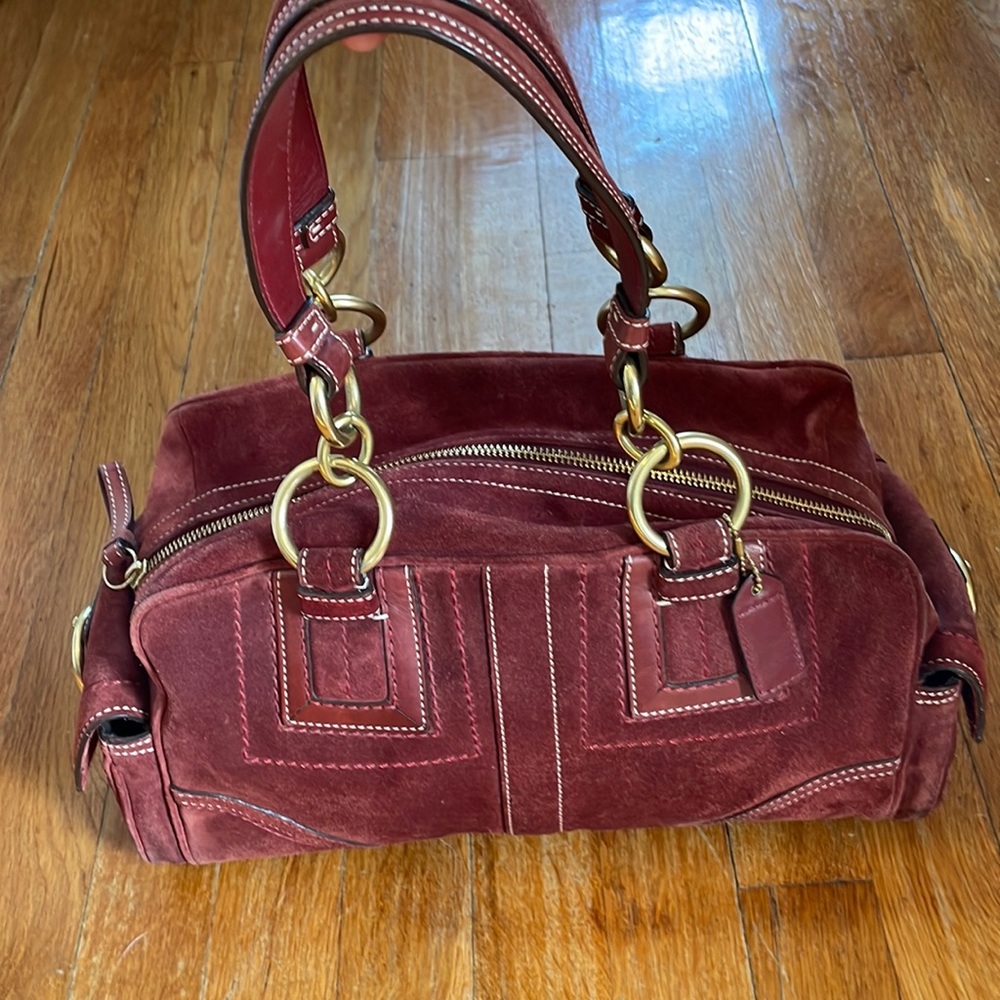 COACH HAMPTON satchel in burgundy leather and suede